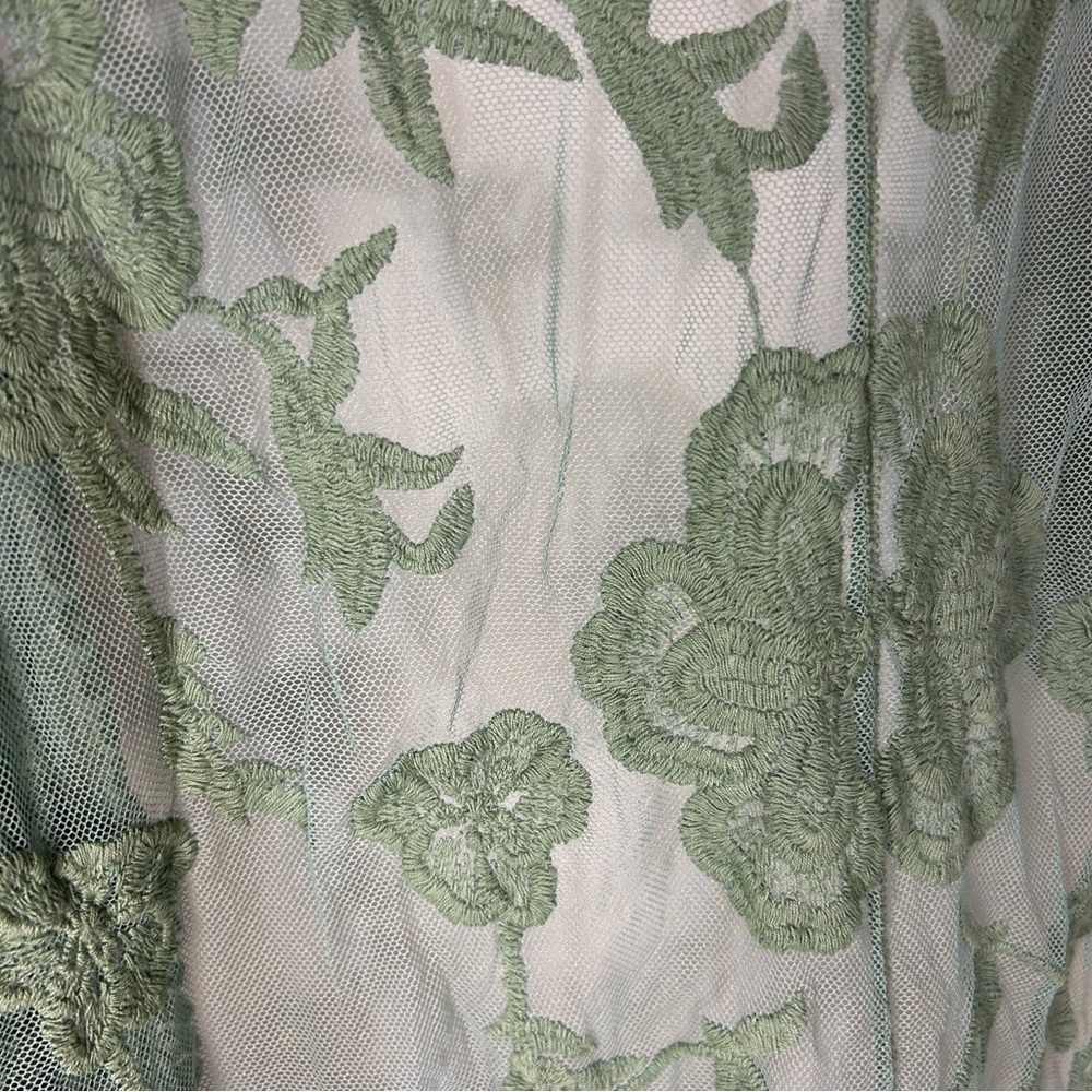 White Birch Sage Green Floral Embroidered Lace Kimono Cardigan - Size M - Picture 8 of 14